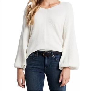White 1 State Ribbed Puff Sleeve Sweater